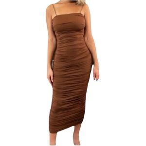 ✨ NWT ASOS Brown Slinky Ruched Bodycon Dress - Size 0 - $50 ✨